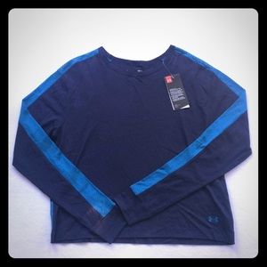 UA navy with blue perforated arm sleeves shirt